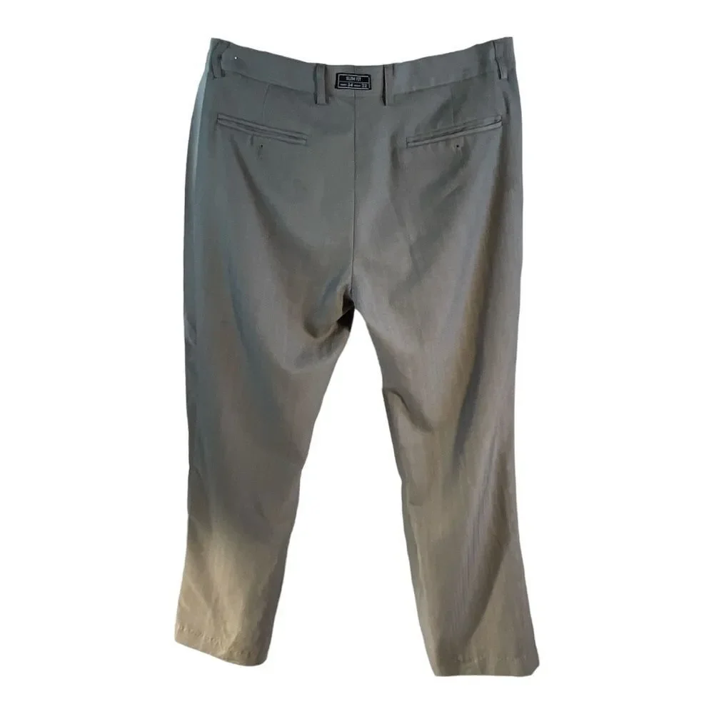 MB STUDIO GRAY POLYESTER FLAT FRONT MEN'S SLIM FIT 34X 32 DRESS PANTS